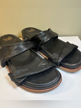 Sofft Ainsworth Black Leather 2 Twisted Straps Slide Sandal Shoes Size 9.5 Women